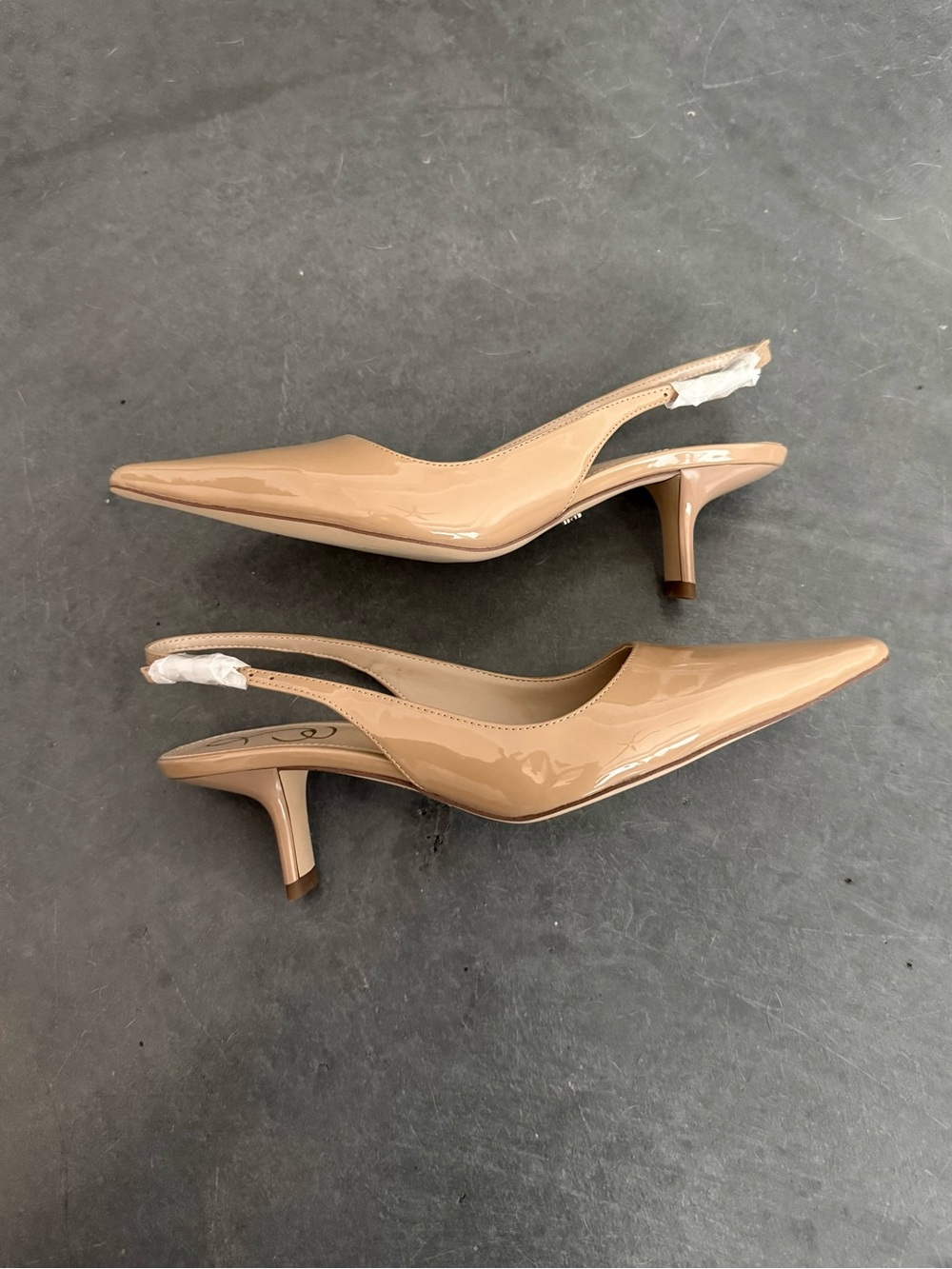 Sam Edelman Nude Patent Leather Pointed Toe Slingback Heels - Picture 3 of 4